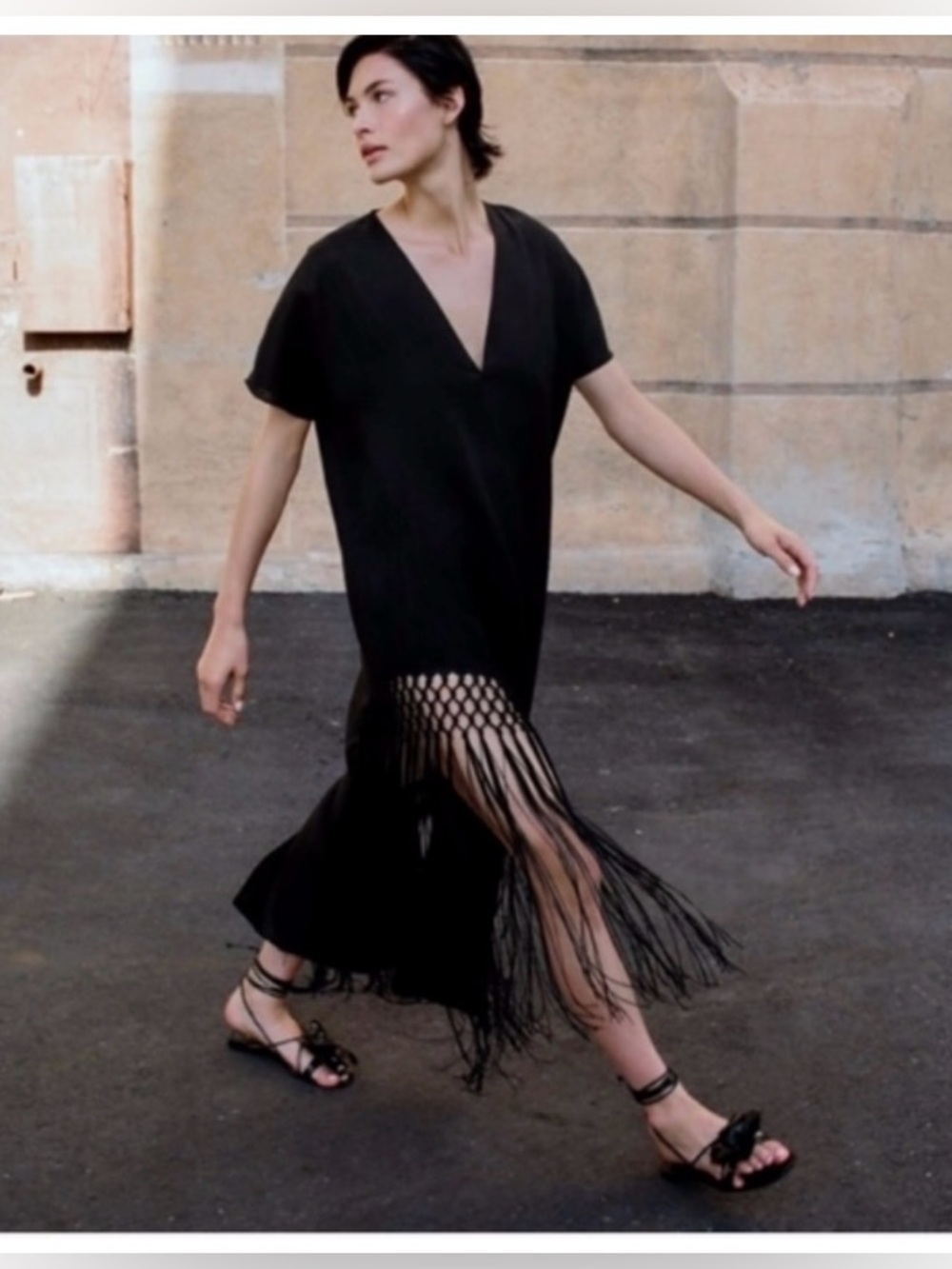 Zara Fringed Linen Tunic Dress - Picture 6 of 8